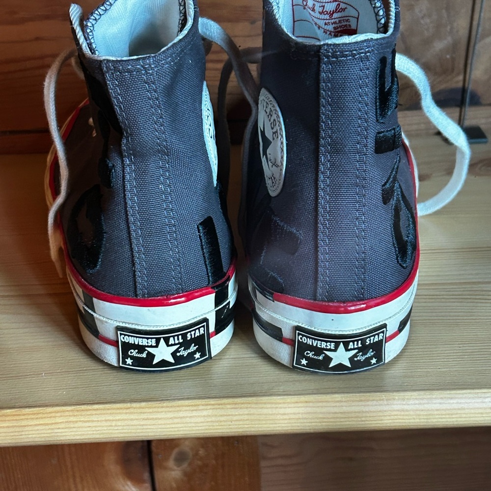 Converse High-Top Sneakers - Gray with Red and Black Details - Picture 4 of 7